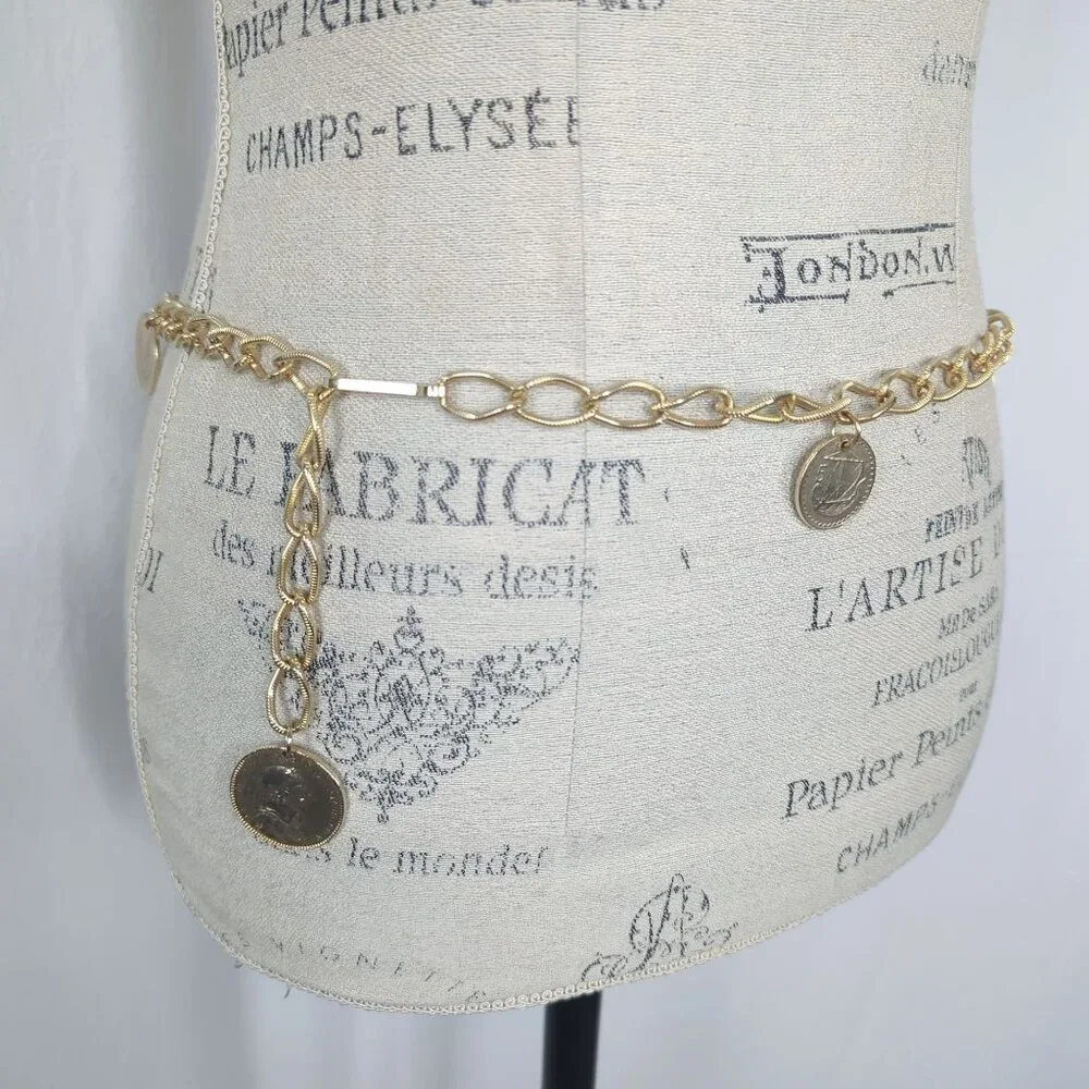 Vintage Gold Medallion Chain Belt Small Coin